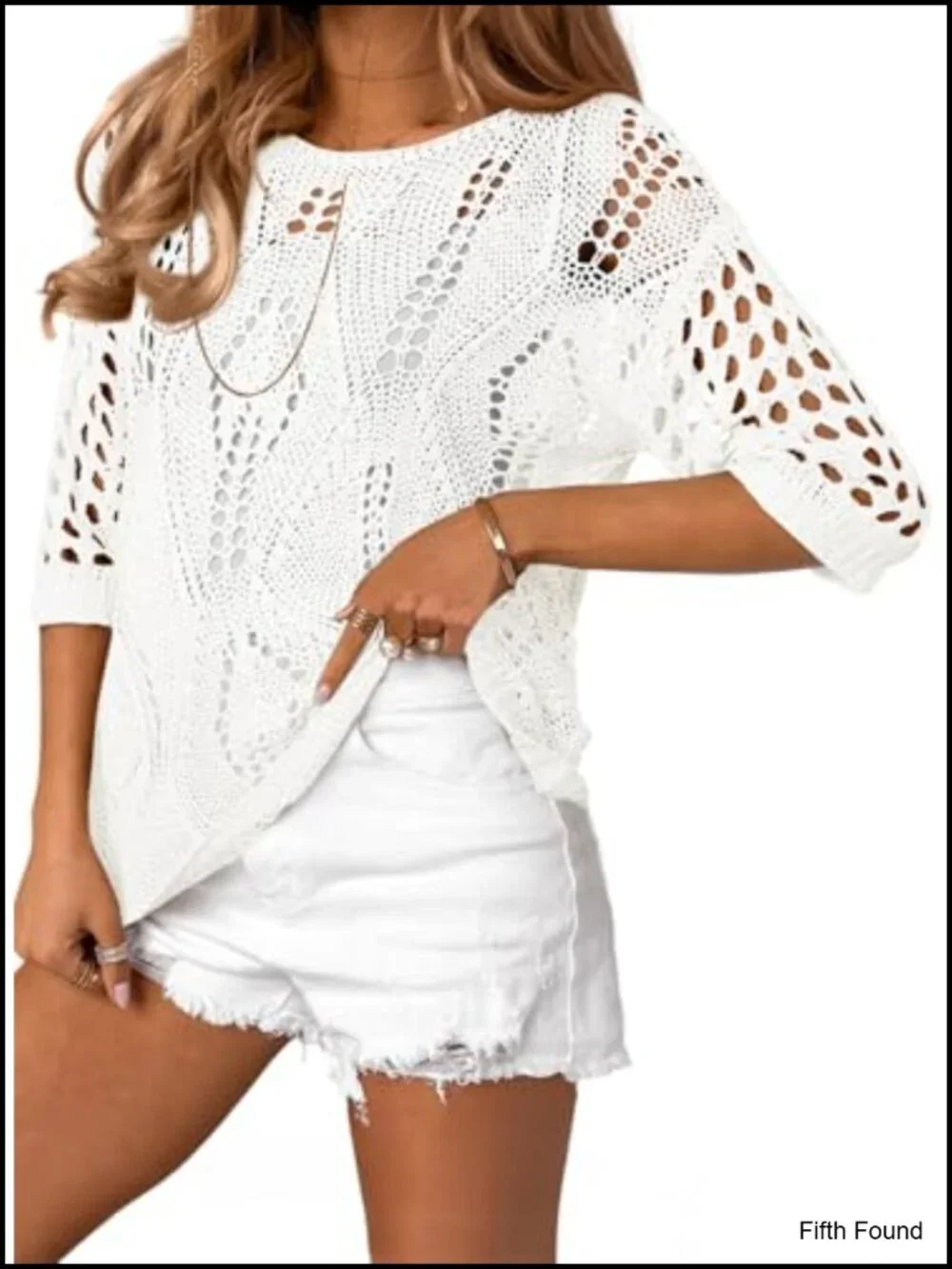 Crochet Hollow Out Knit Tops Half Sleeve Beach Cover Ups